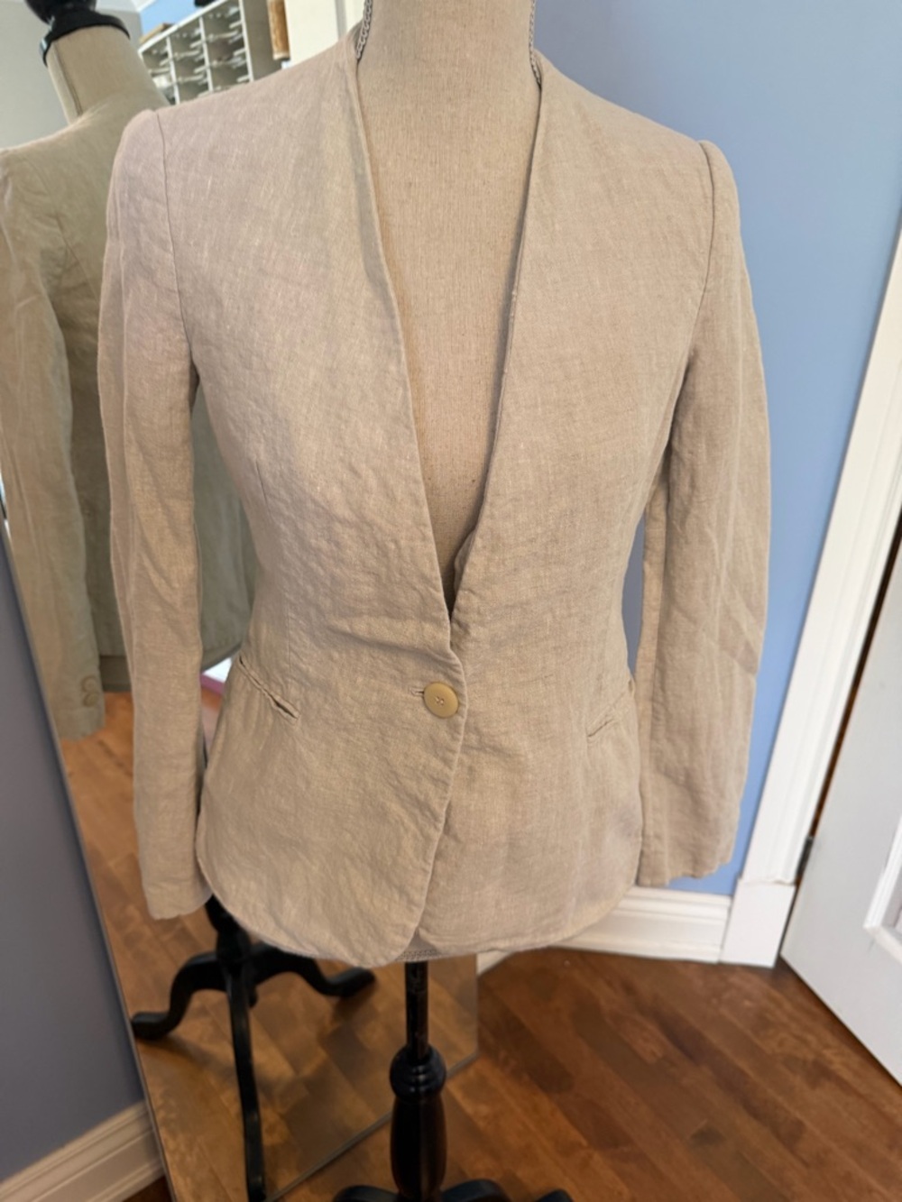 Zara Beige Linen Single-Button Blazer